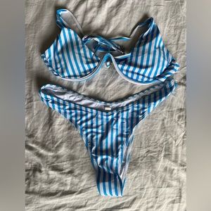 Striped Underwire Bikini / Large / Light Blue & White | Great Condition
